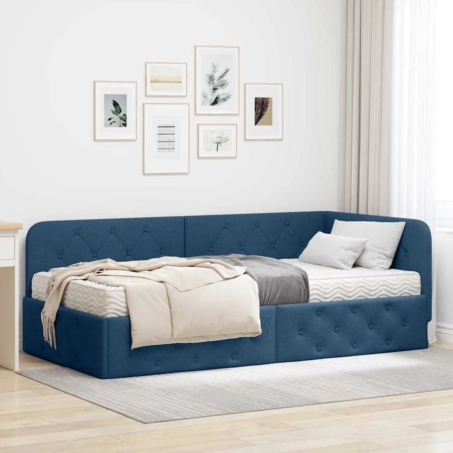 Cadre de lit d'angle Bleu 100 x 200 cm tissu