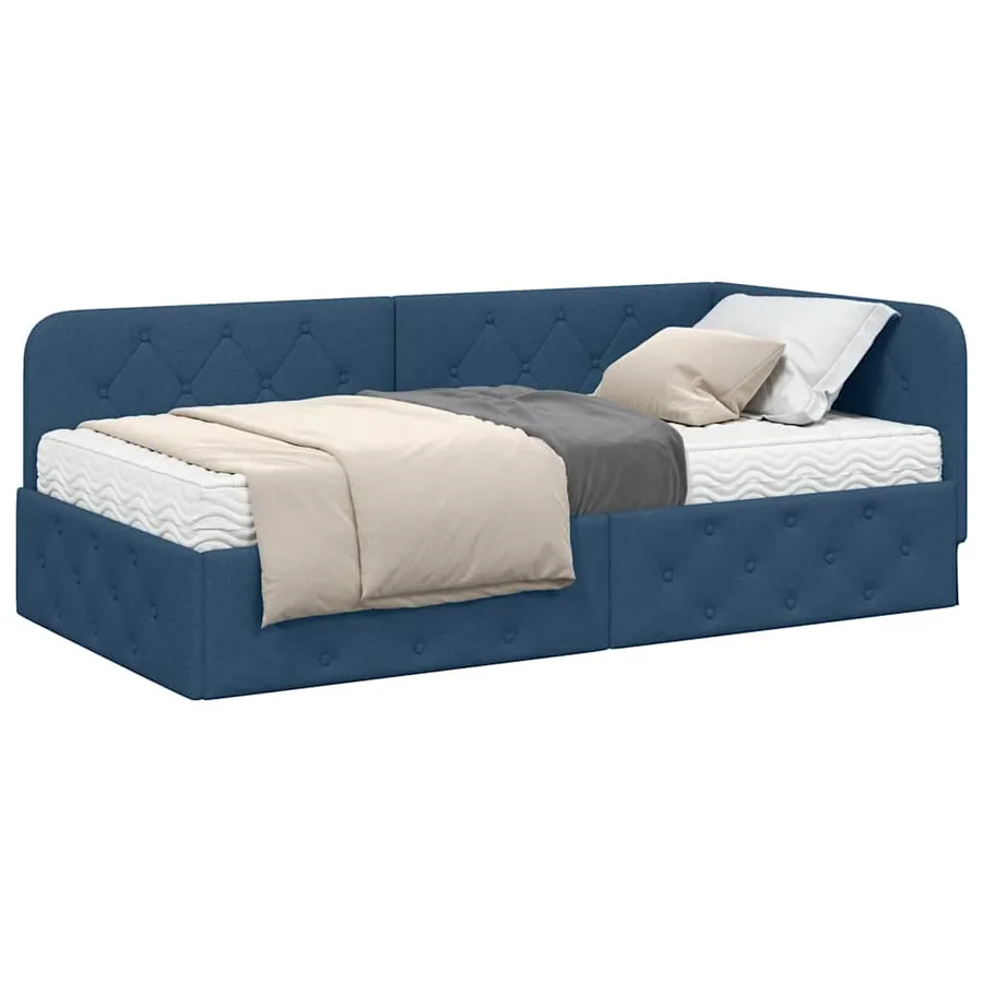Cadre de lit d'angle Bleu 100 x 200 cm tissu - 3