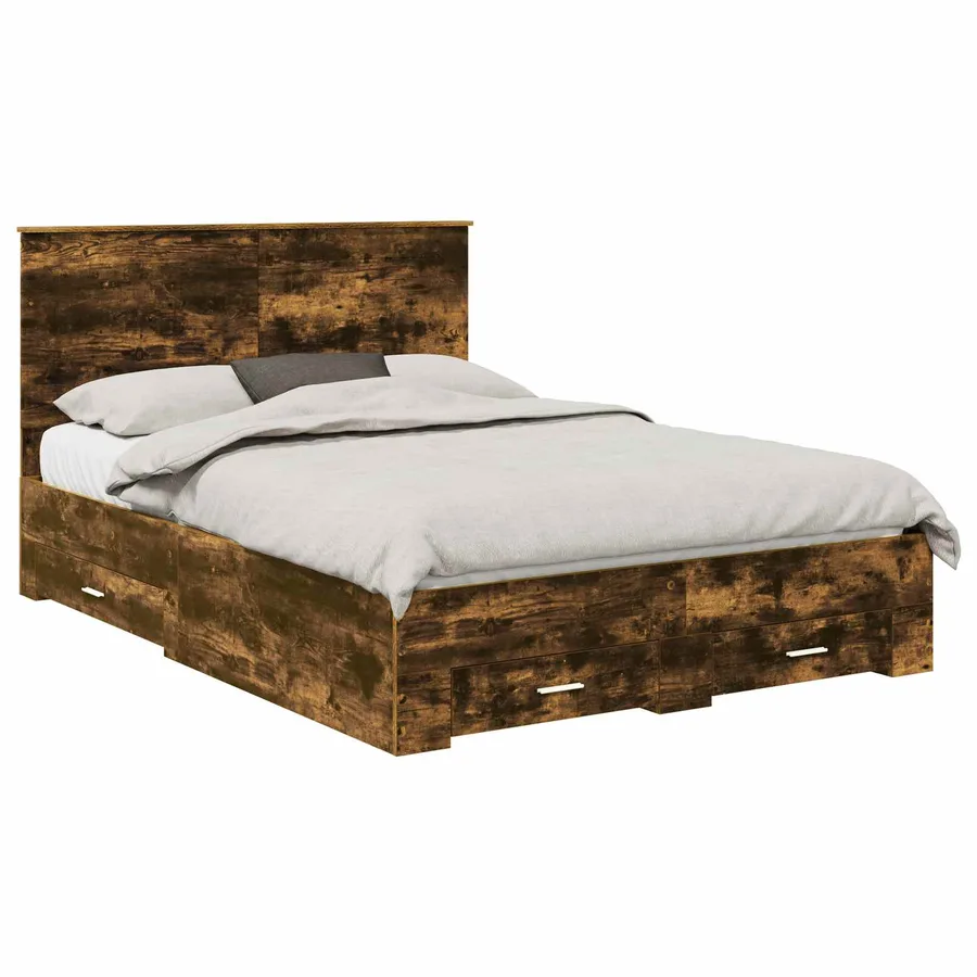 Cadre de lit Chêne fumé 150 x 200 cm Bois d'ingénierie - 2