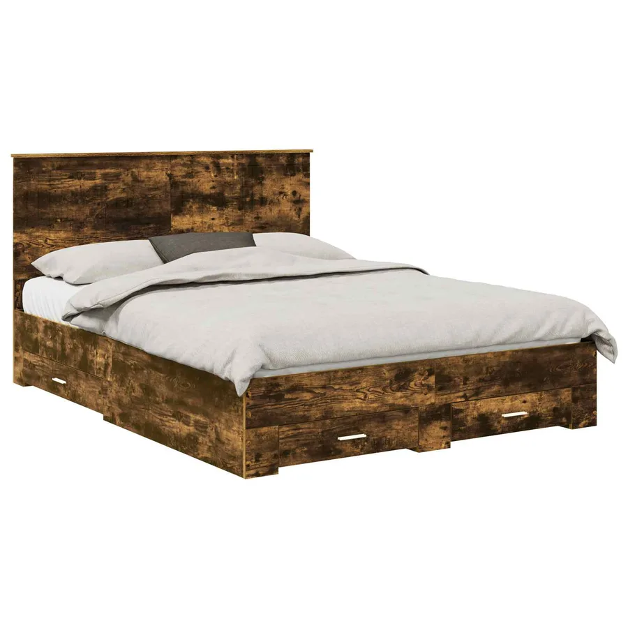 Cadre de lit Chêne fumé 150 x 200 cm Bois d'ingénierie - 2