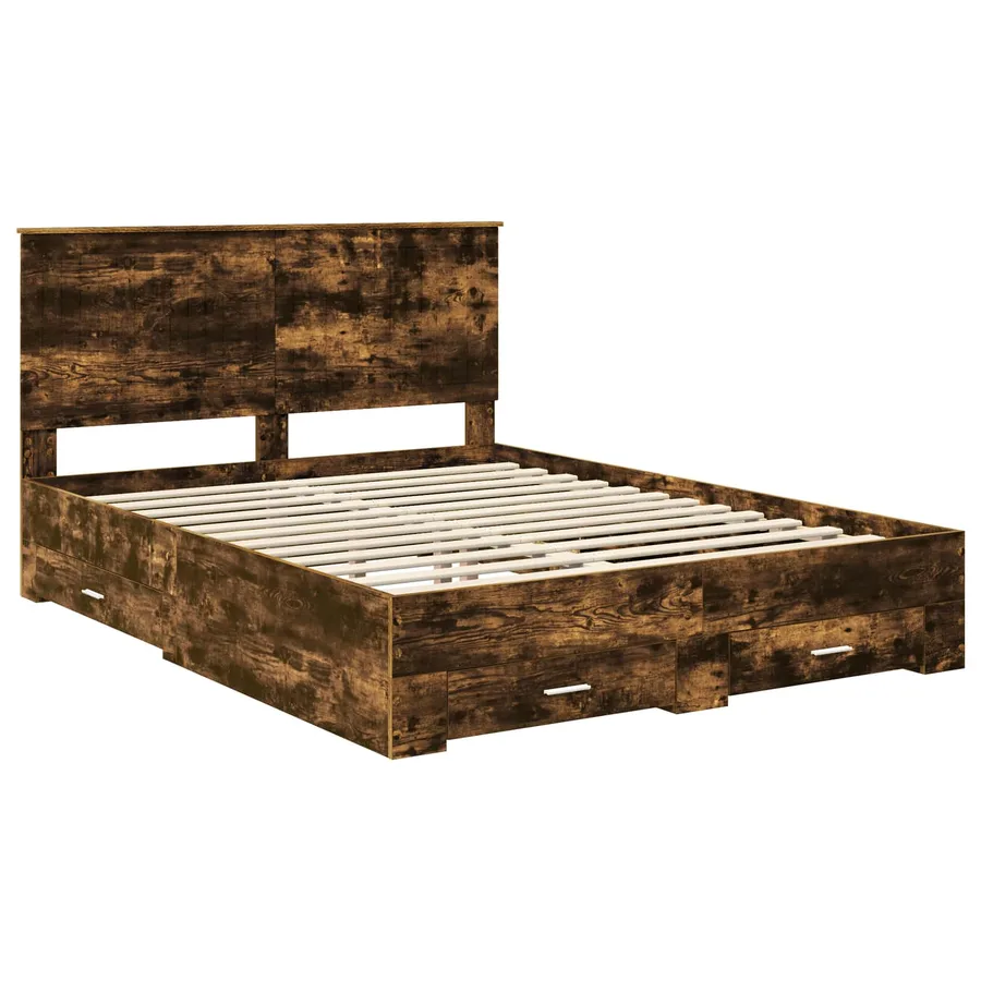Cadre de lit Chêne fumé 150 x 200 cm Bois d'ingénierie - 4