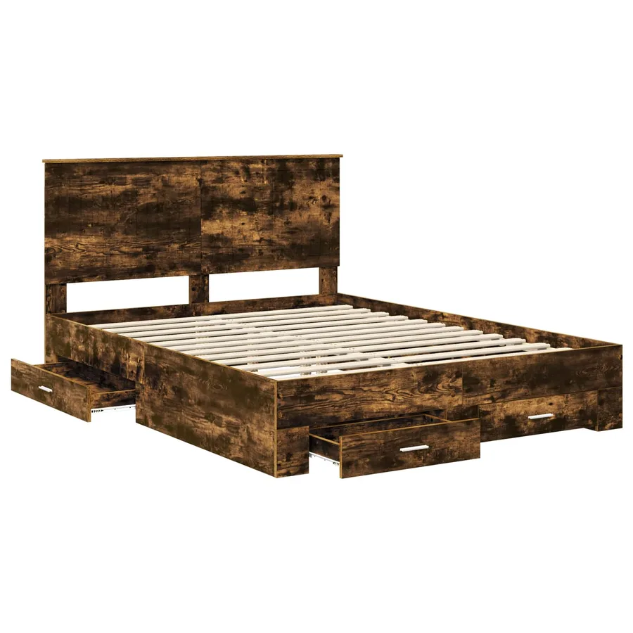 Cadre de lit Chêne fumé 150 x 200 cm Bois d'ingénierie - 5