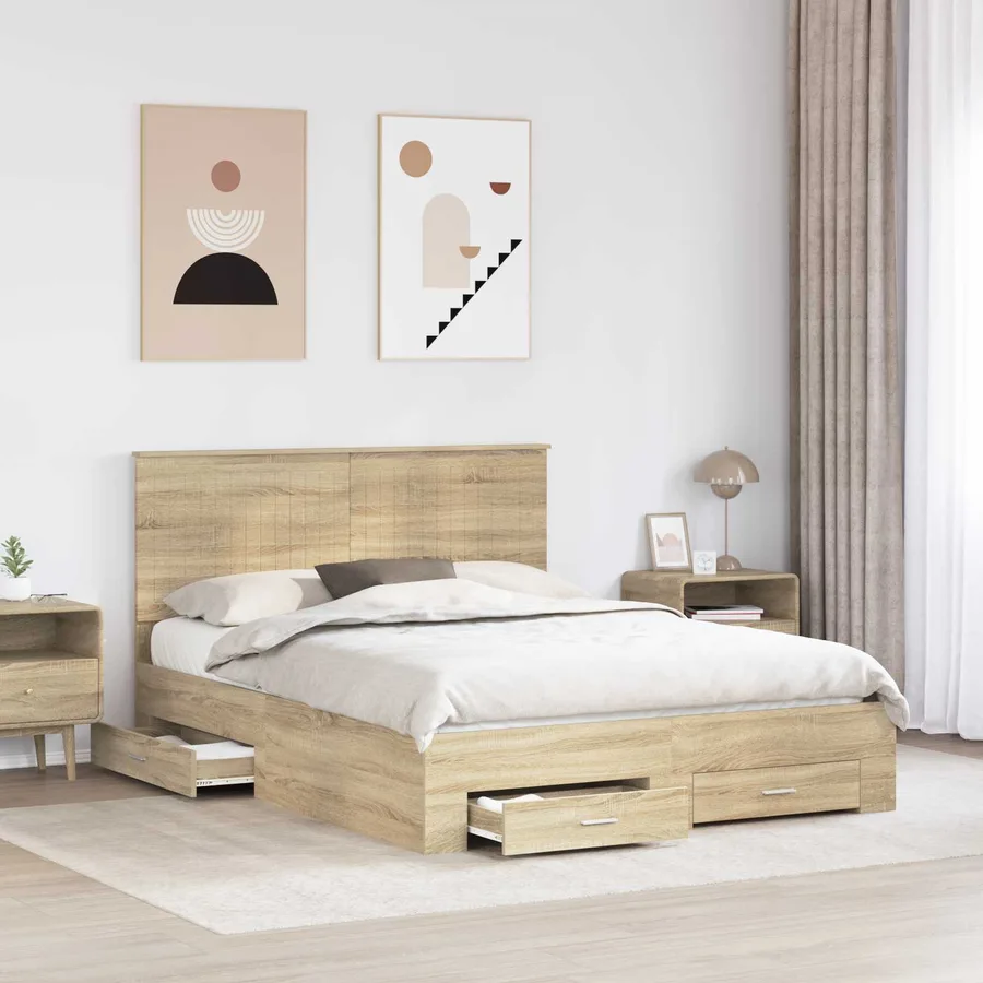 Cadre de lit Chêne Sonoma 150 x 200 cm Bois d'ingénierie - 3