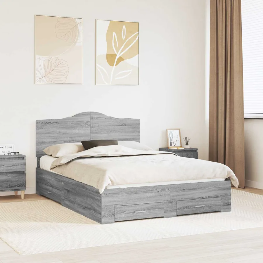 Cadre de lit Gris Sonoma 150 x 200 cm Bois d'ingénierie