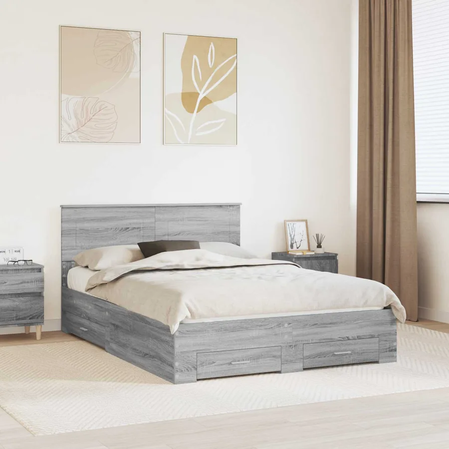 Cadre de lit Gris Sonoma 150 x 200 cm Bois d'ingénierie