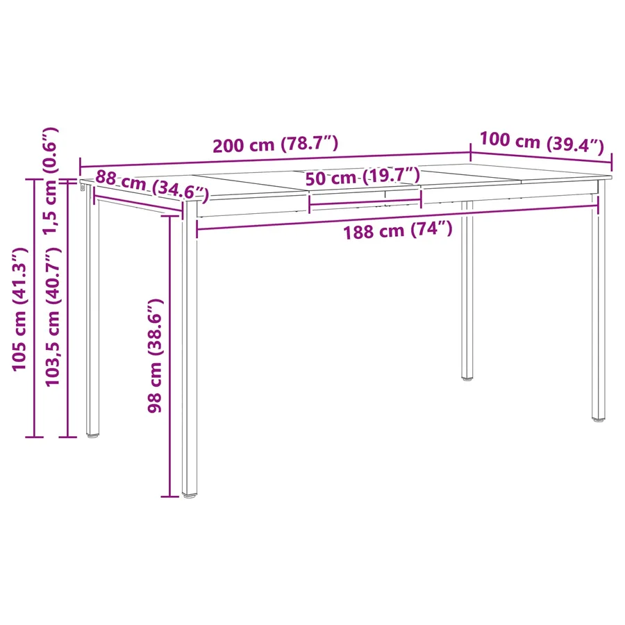 Table de bar Naturel 200 x 100 x 105 cm Bois de pin massif - 11