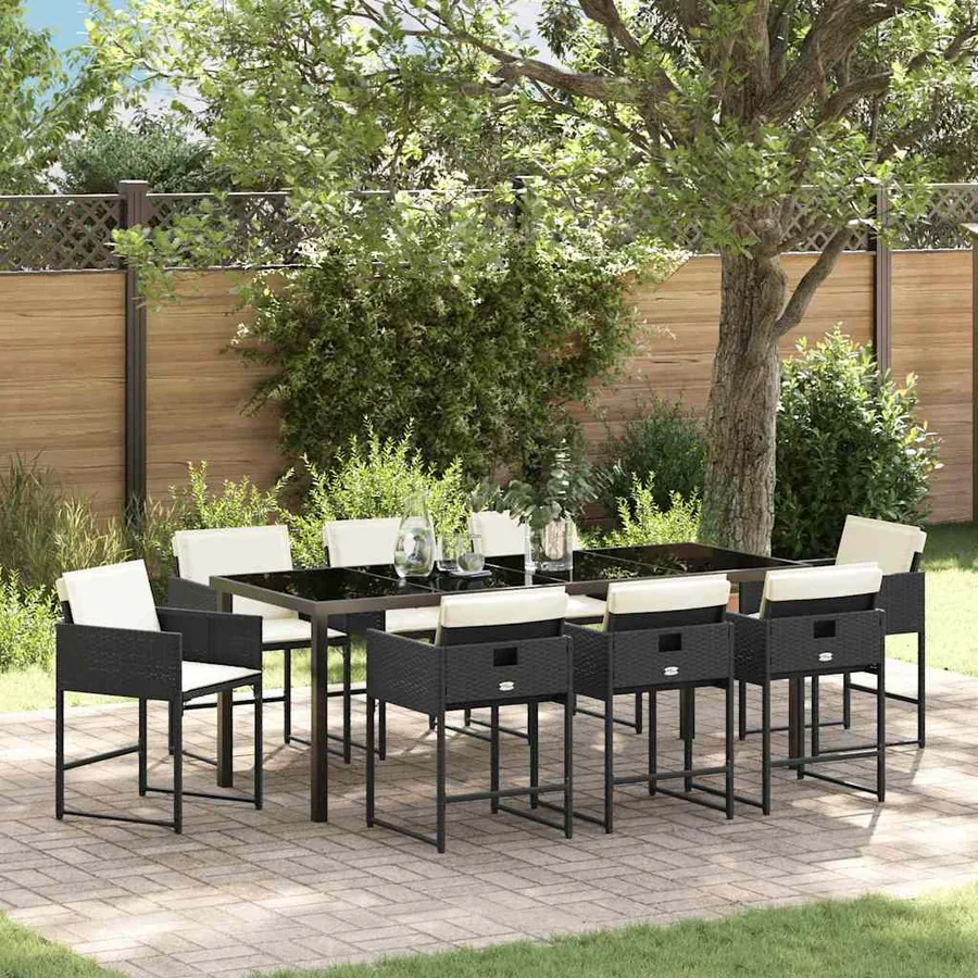 Ensemble de salle à manger pour jardin 9 pcs Noir polyrotin