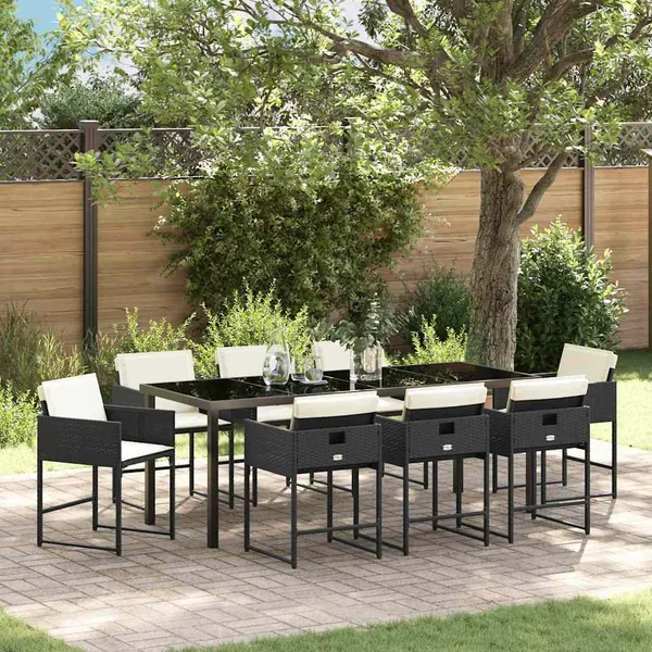 Ensemble de salle à manger pour jardin 9 pcs Noir polyrotin