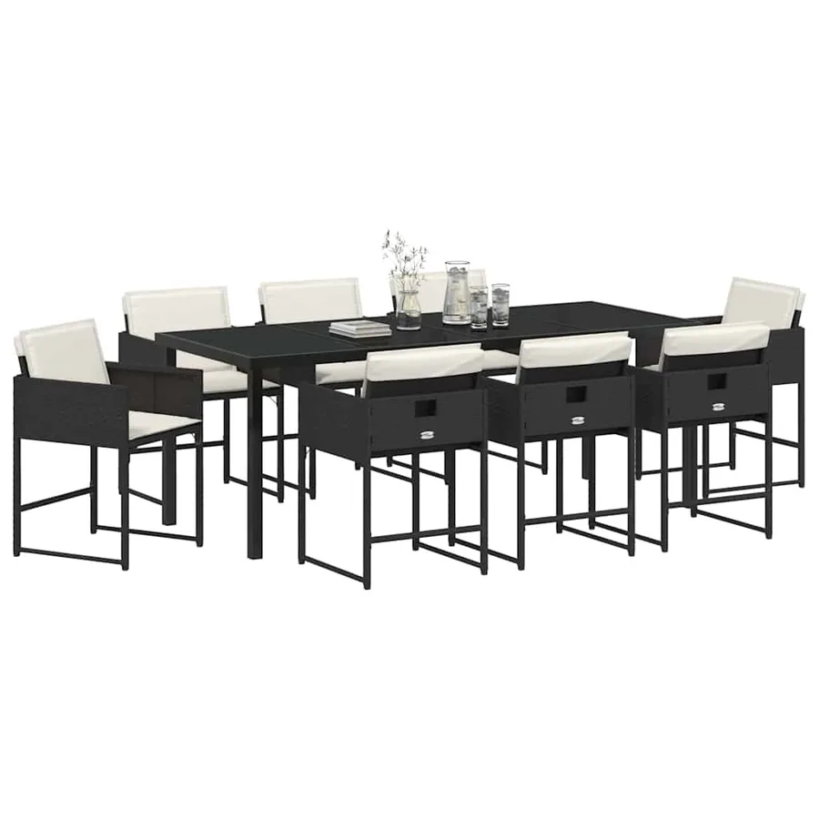 Ensemble de salle à manger pour jardin 9 pcs Noir polyrotin - 3