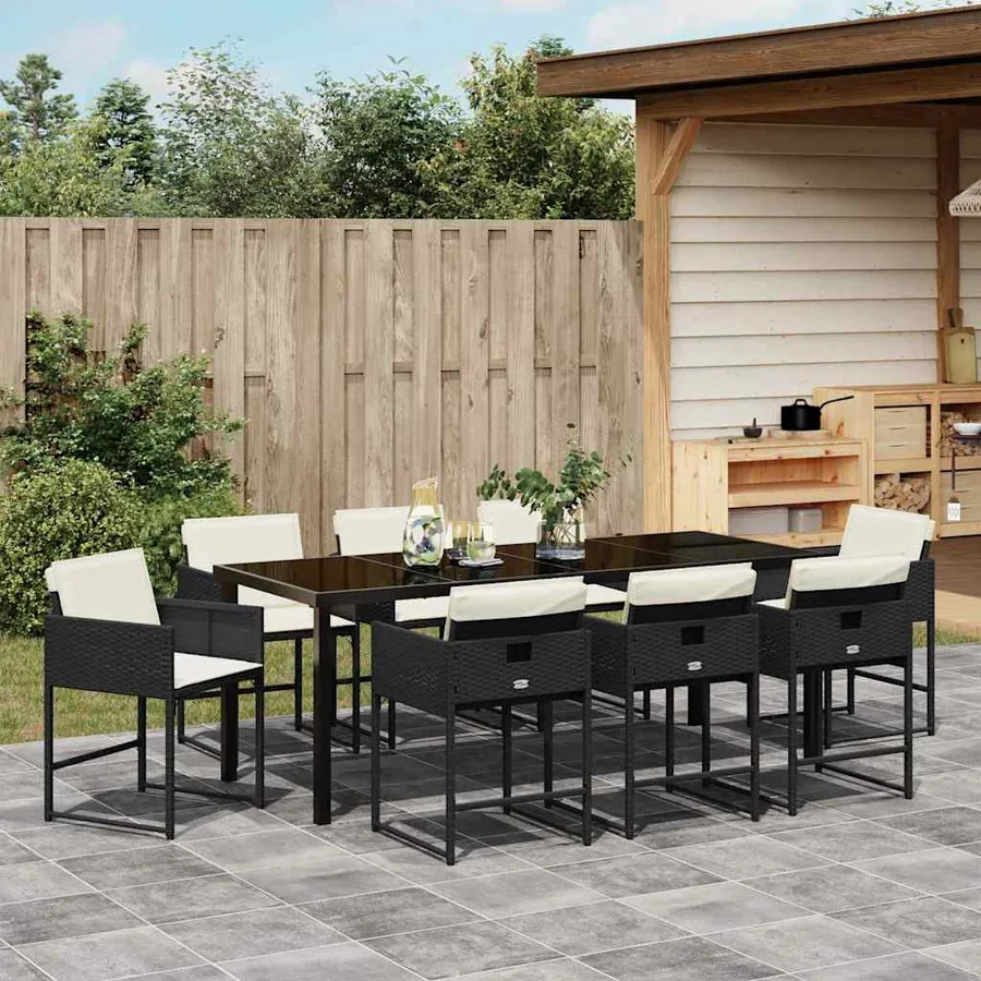 Ensemble de salle à manger pour jardin 9 pcs Noir polyrotin - 4
