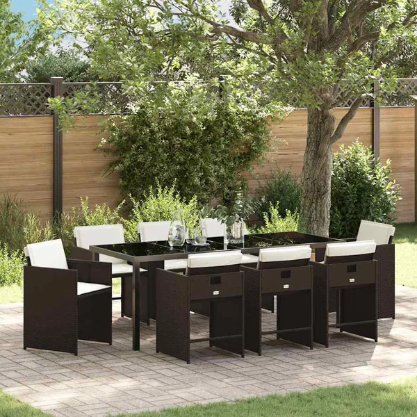 Ensemble de salle à manger pour jardin 9 pcs Marron polyrotin