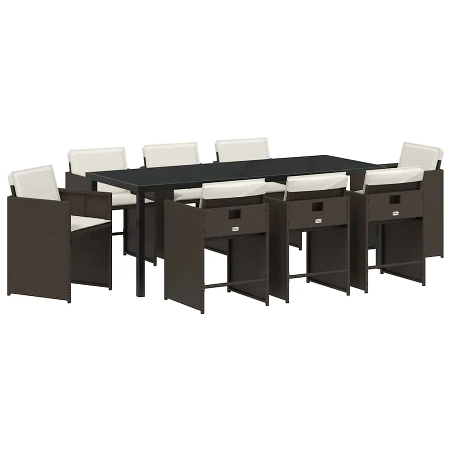 Ensemble de salle à manger pour jardin 9 pcs Marron polyrotin - 2