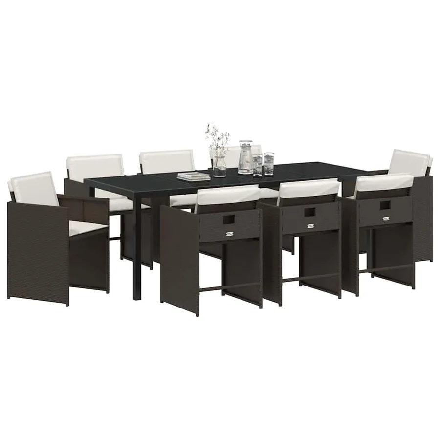Ensemble de salle à manger pour jardin 9 pcs Marron polyrotin - 3