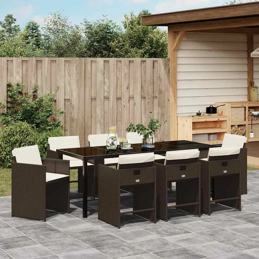 Ensemble de salle à manger pour jardin 9 pcs Marron polyrotin - 4