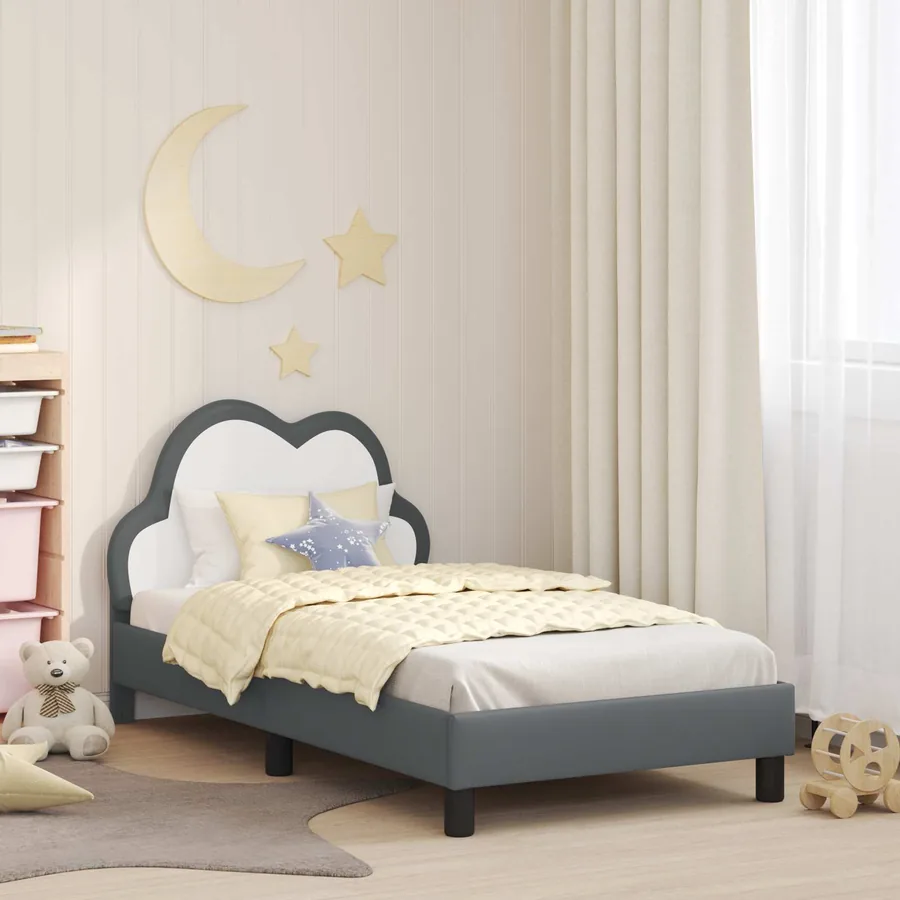 Cadre de lit pour enfants avec tête de lit Gris clair PU