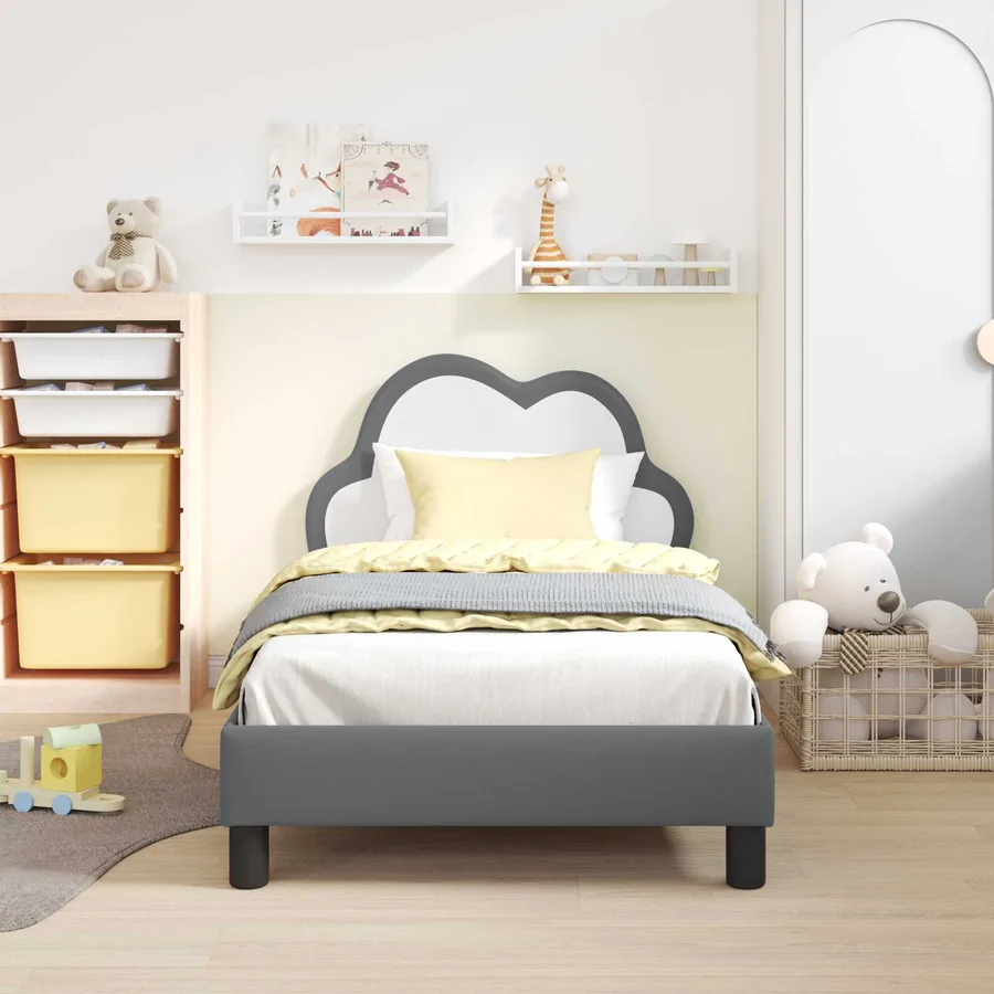Cadre de lit pour enfants avec tête de lit Gris clair PU - 3