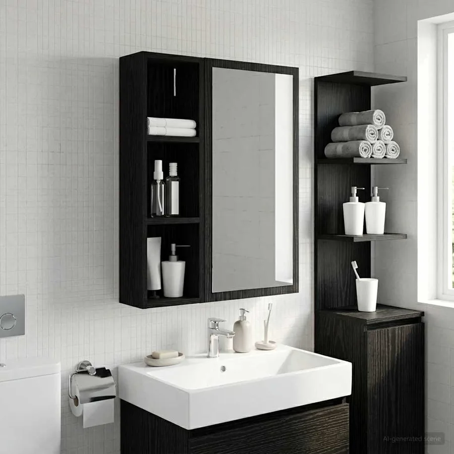 Armoire murale de salle de bain Chêne Noir 20 x 14 x 70 cm - 4