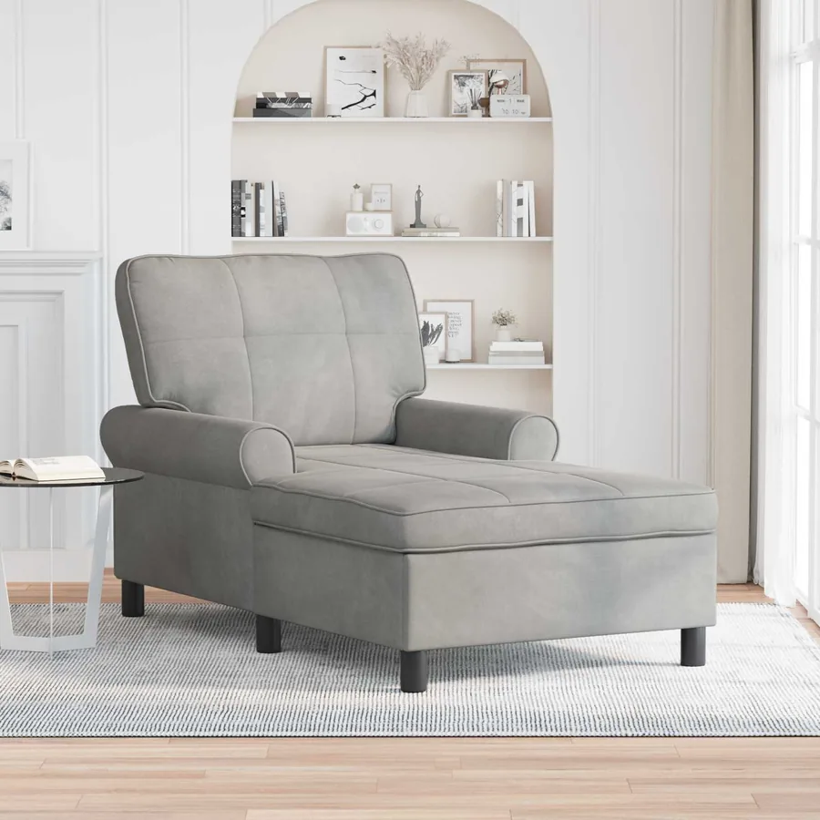 Chaise longue avec coussin Gris clair 91 x 157 x 91 cm Velours