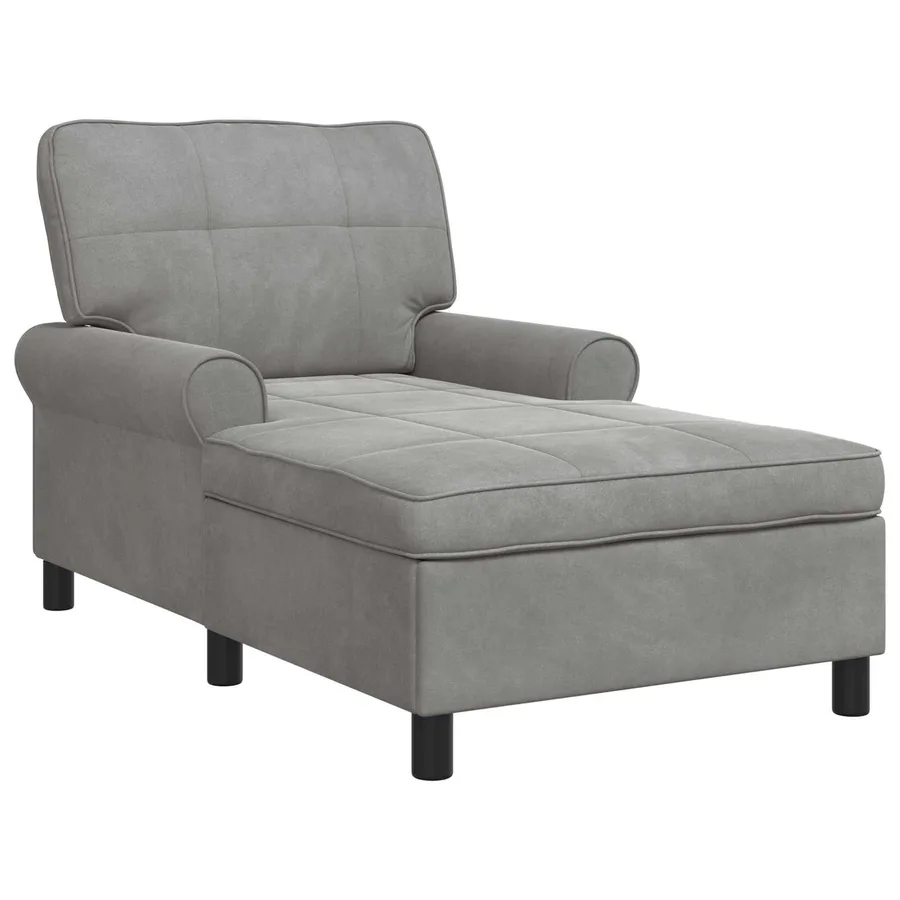Chaise longue avec coussin Gris clair 91 x 157 x 91 cm Velours - 2