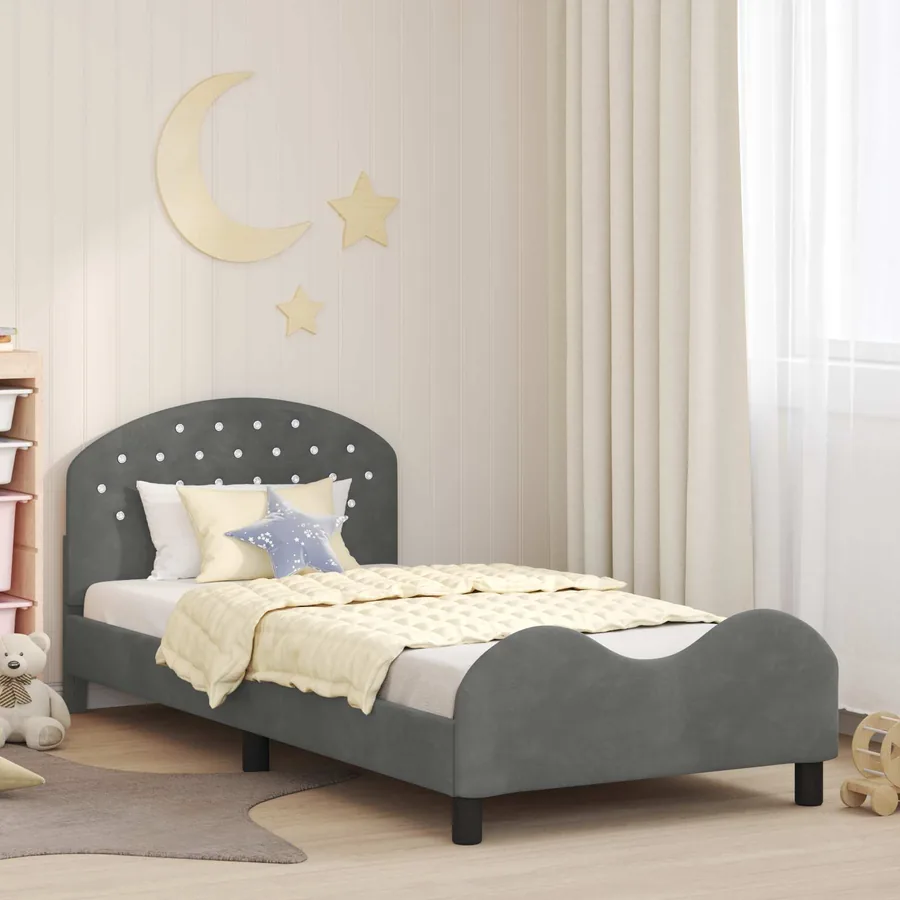 Cadre de lit pour enfants avec tête de lit Gris foncé Velours