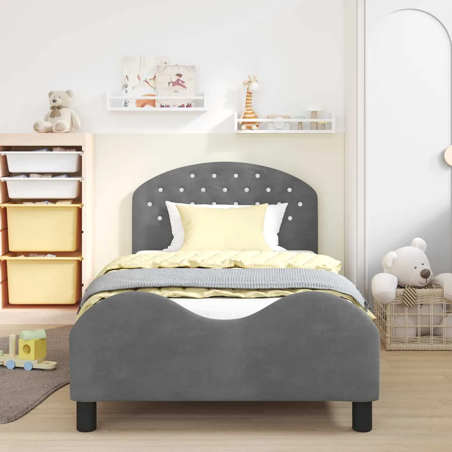 Cadre de lit pour enfants avec tête de lit Gris foncé Velours - 3