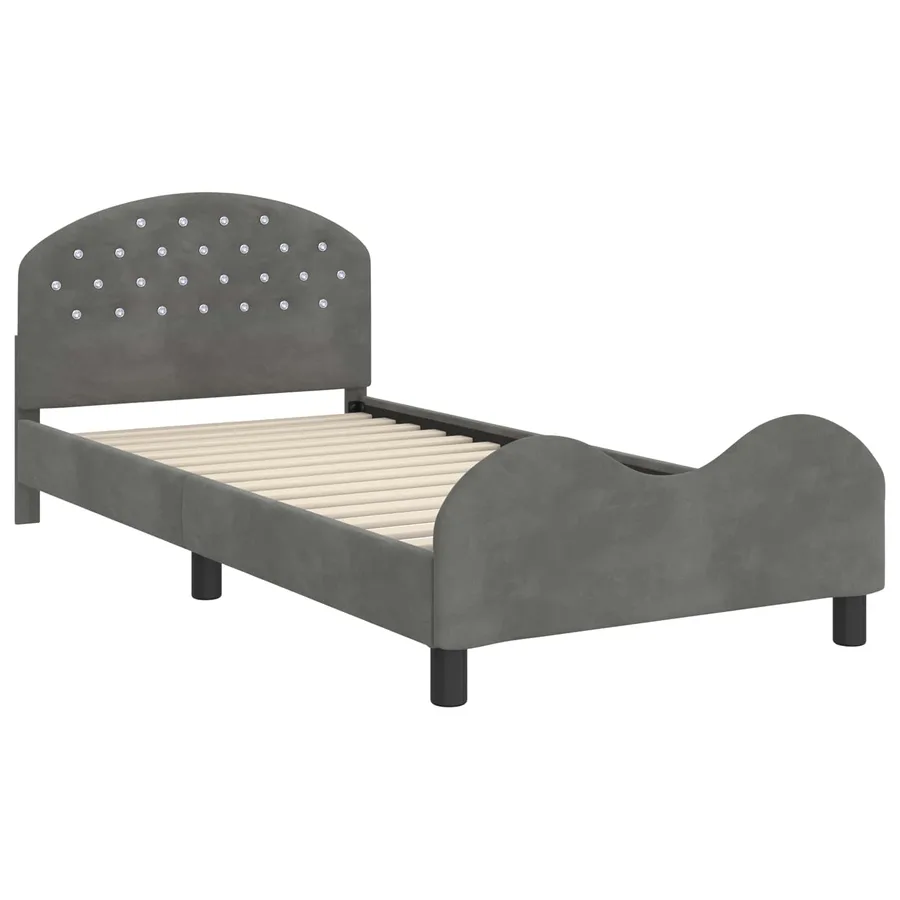 Cadre de lit pour enfants avec tête de lit Gris foncé Velours - 4