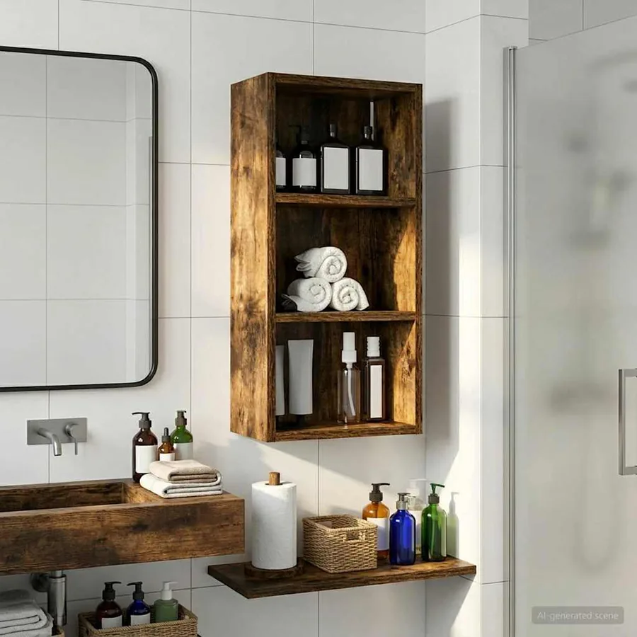 Armoire murale de salle de bain Chêne Fumé 30 x 16 x 62,5 cm