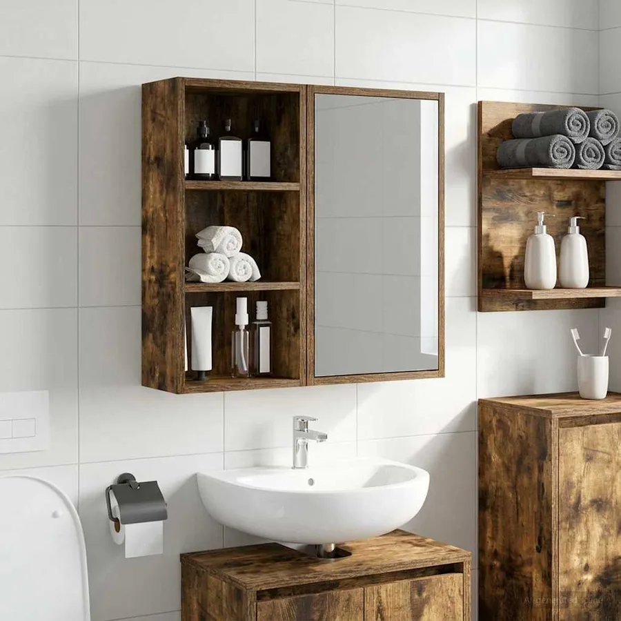 Armoire murale de salle de bain Chêne Fumé 30 x 16 x 62,5 cm - 5