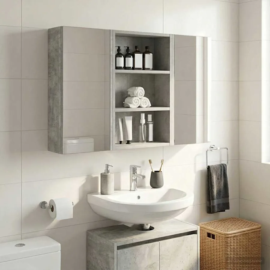 Armoire murale de salle de bain Gris Béton 40 x 16 x 62,5 cm - 4