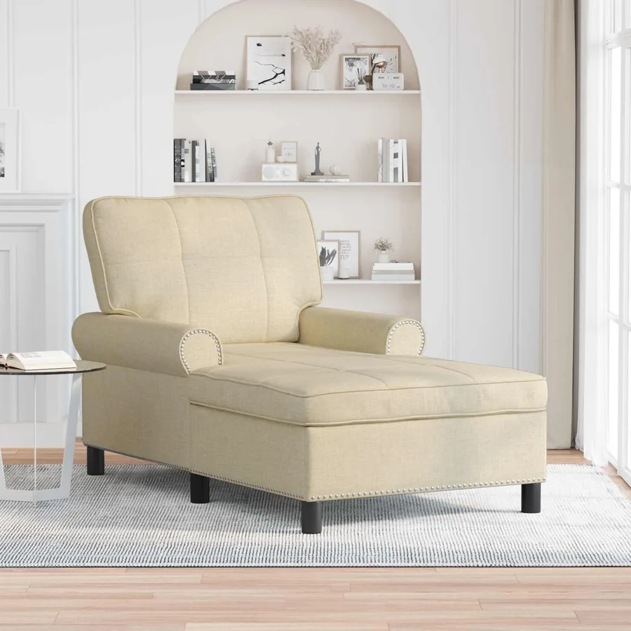 Chaise longue avec coussin Crème 91 x 157 x 91 cm tissu