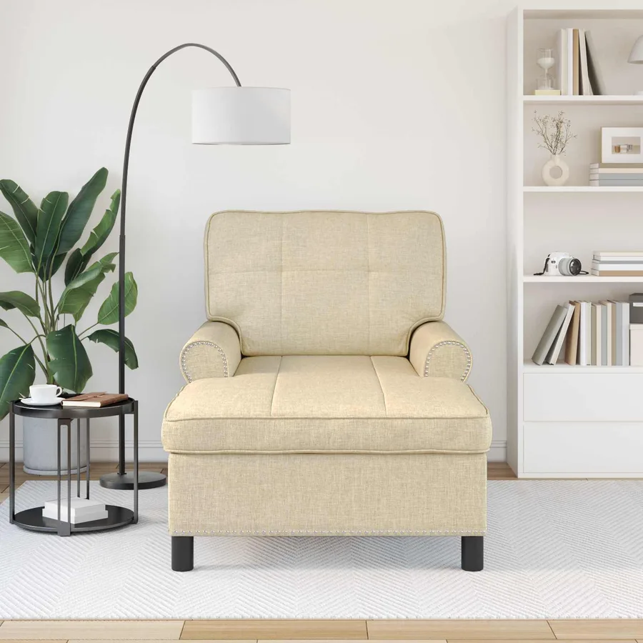 Chaise longue avec coussin Crème 91 x 157 x 91 cm tissu - 3