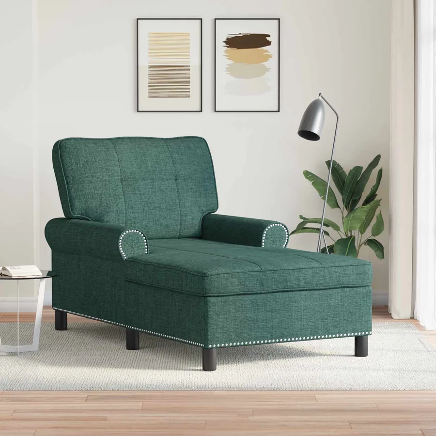 Chaise longue avec coussin Vert foncé 91 x 157 x 91 cm tissu