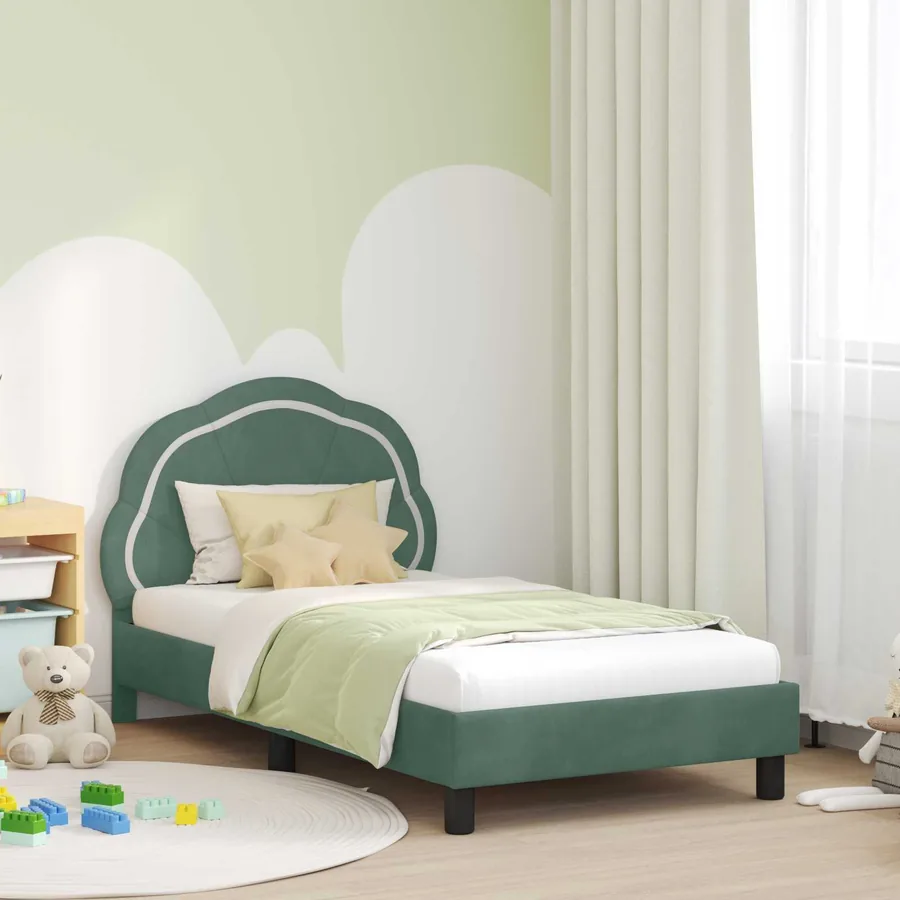 Cadre de lit pour enfants avec tête de lit Vert Mer 80 x 160 cm