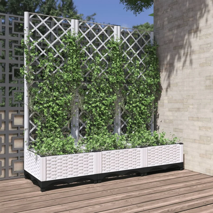 Jardinière avec treillis Blanc 120 x 40 x 121,5 cm PP
