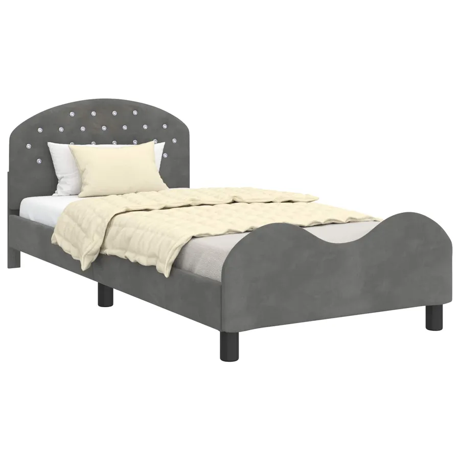 Cadre de lit pour enfants avec tête de lit Gris foncé Velours - 2