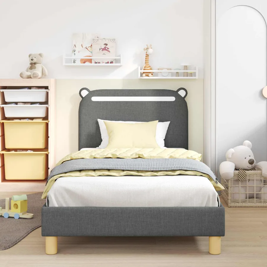 Cadre de lit pour enfants avec tête de lit Gris foncé Tissu - 3