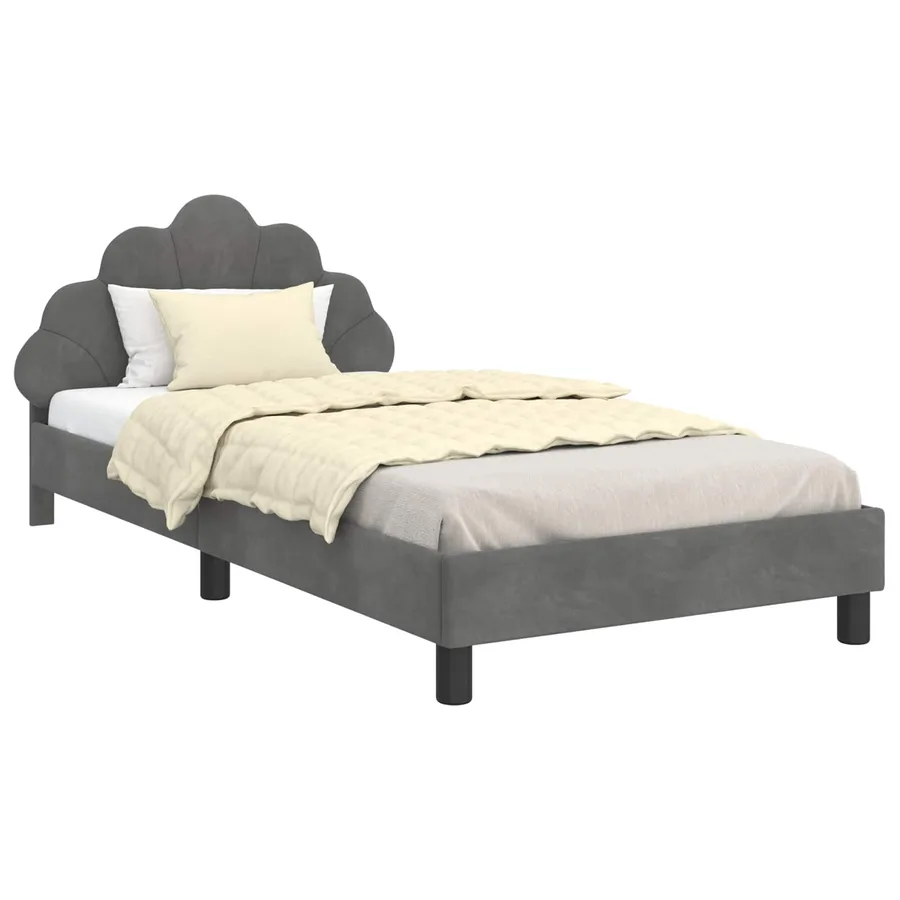 Cadre de lit pour enfants avec tête de lit Gris foncé Velours - 2