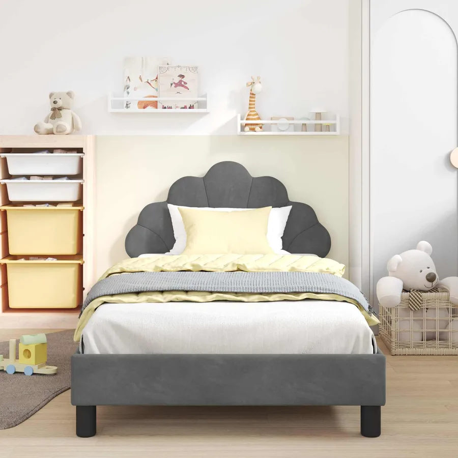 Cadre de lit pour enfants avec tête de lit Gris foncé Velours - 3