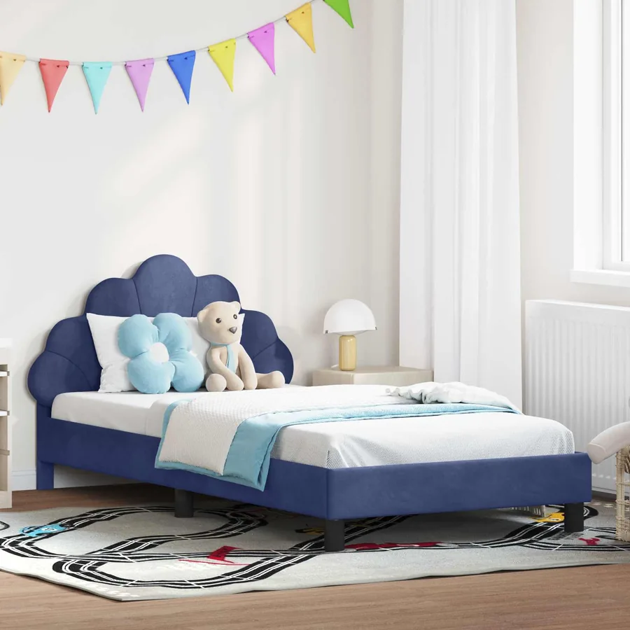 Cadre de lit pour enfants avec tête de lit Bleu police Velours
