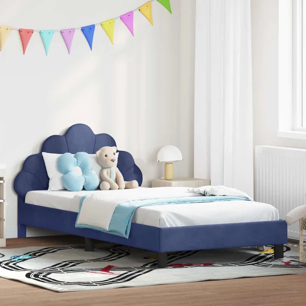 Cadre de lit pour enfants avec tête de lit Bleu police Velours