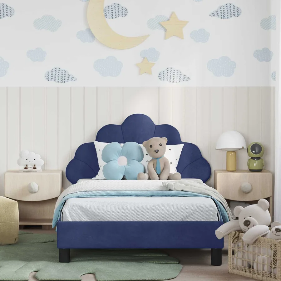 Cadre de lit pour enfants avec tête de lit Bleu police Velours - 3
