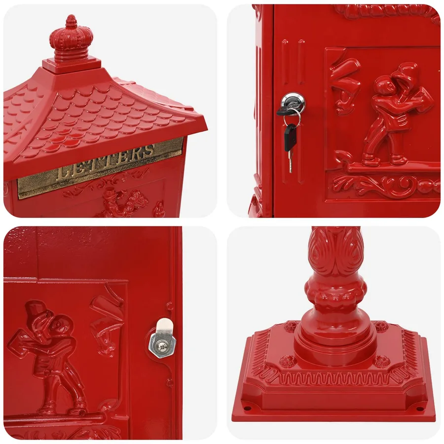 Boîte aux Lettres Debout avec porte Rouge 42,5 x 29,5 x 117 cm - 6