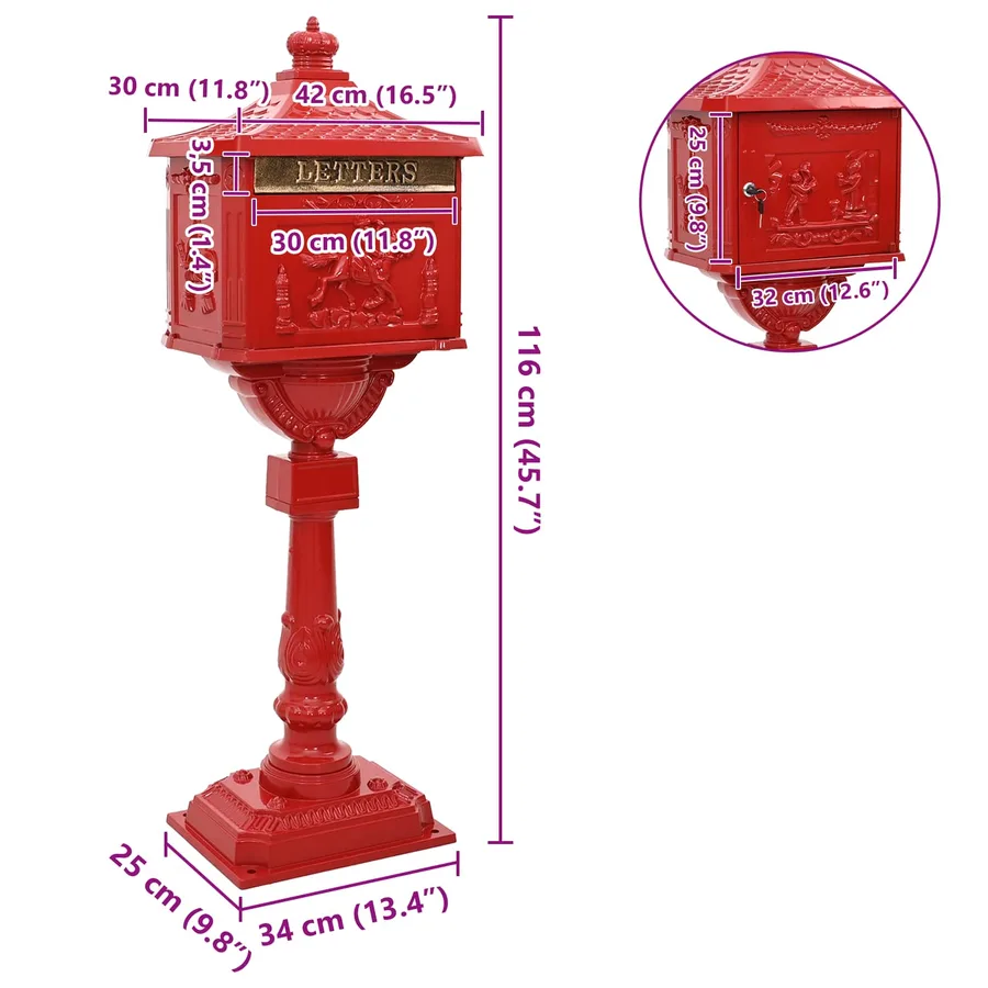 Boîte aux Lettres Debout avec porte Rouge 42,5 x 29,5 x 117 cm - 9