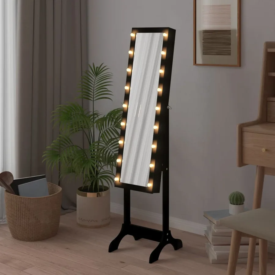 Miroir sur pied blanc avec LED noir 34x37x146 cm - 3
