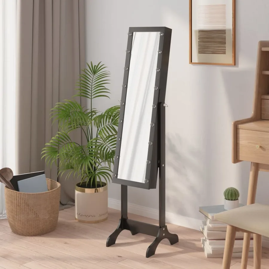 Miroir sur pied blanc avec LED noir 34x37x146 cm - 4