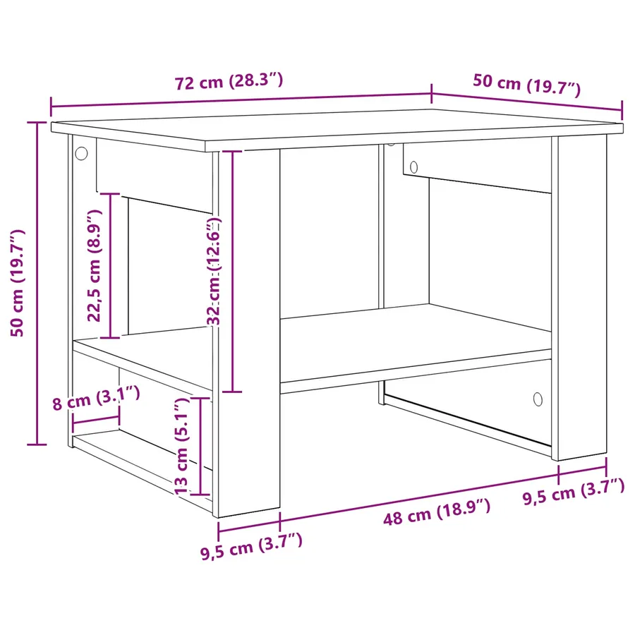 Table basse Gris Sonoma 72 x 50 x 50 cm Bois d'ingénierie - 8