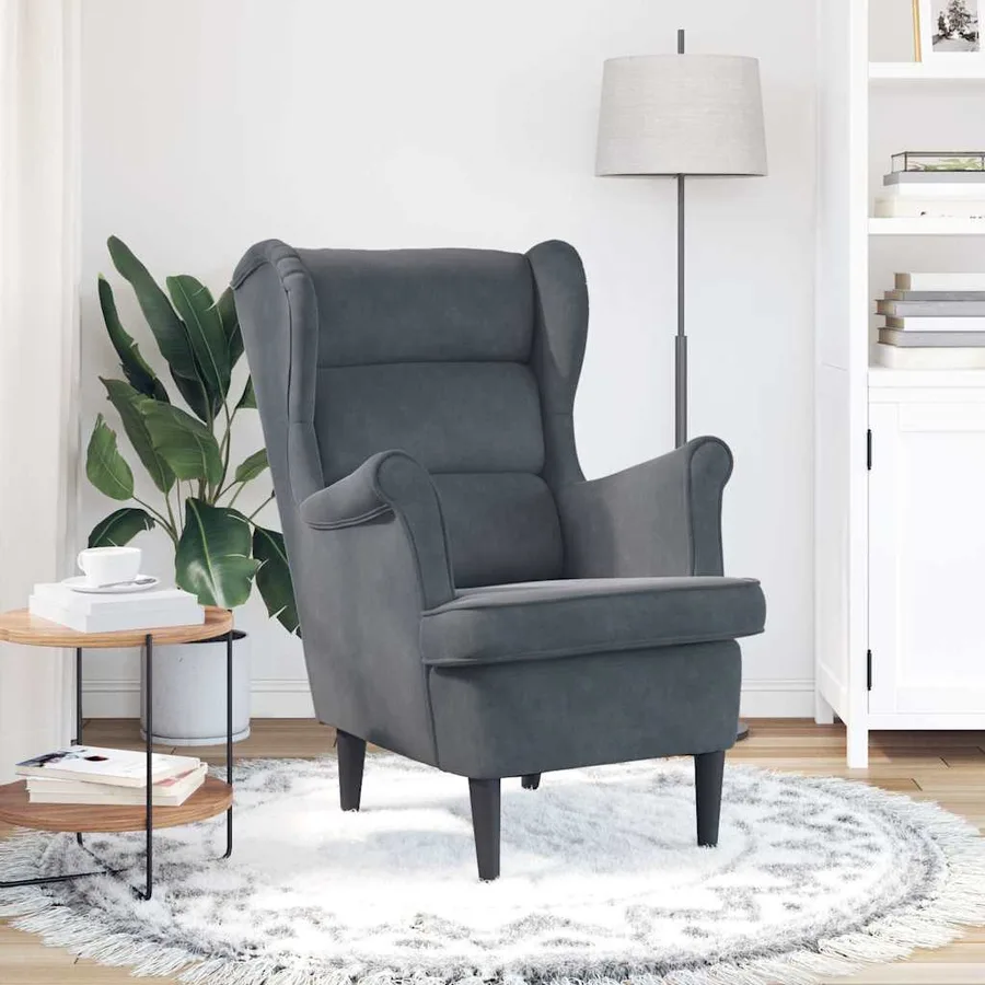 Fauteuil gris foncé velours - 3