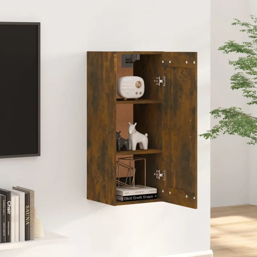 Armoire suspendue Chêne fumé 35x34x90 cm Bois d'ingénierie - 3