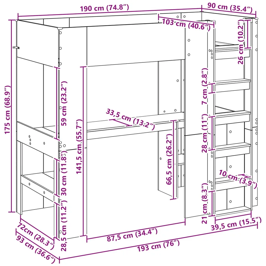 Cadre de lit superposé avec bureau Blanc 90 x 190 cm - 8
