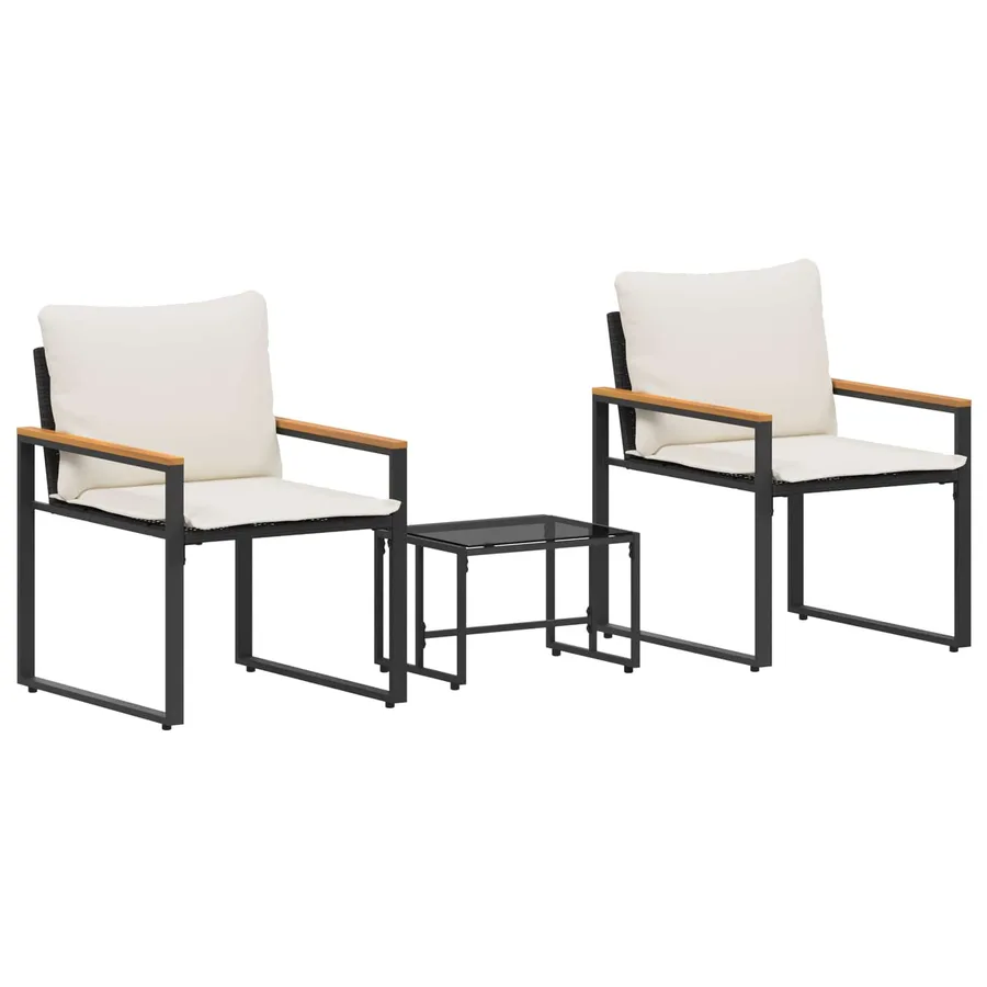 Ensembles de meubles 3 pcs Noir et blanc crème Rotin - 2
